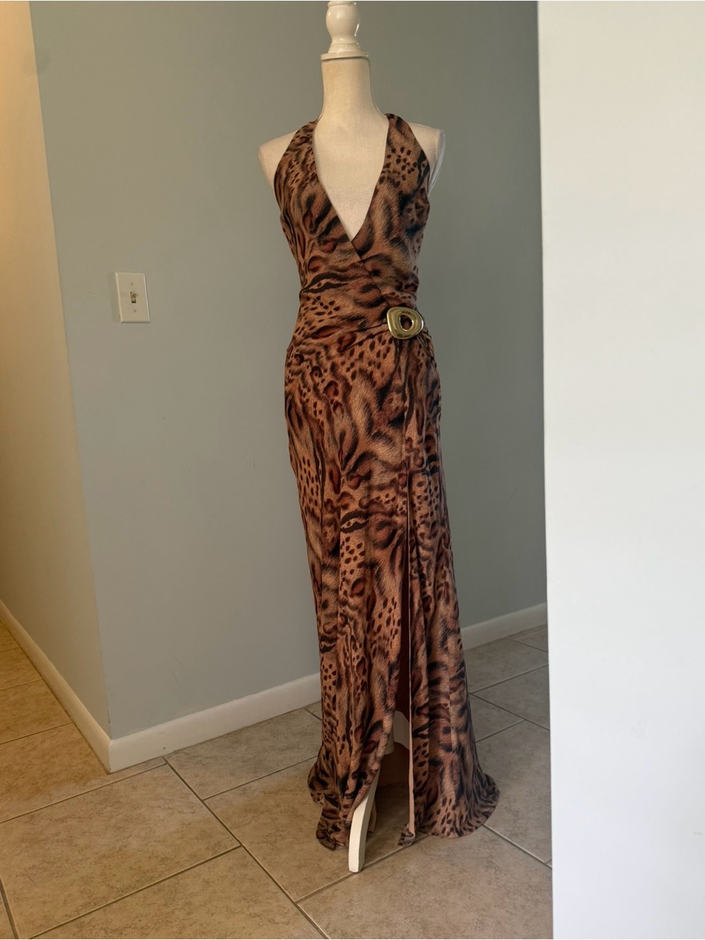 Brown and Gold Halter Maxi Dress - Picture 6 of 16